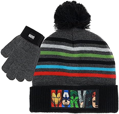 Marvel Avengers Kids Winter Hats and Snow Gloves Set for Boys and Toddlers with Cute Mittens and Soft Beanie, Fluffy Pom Pom