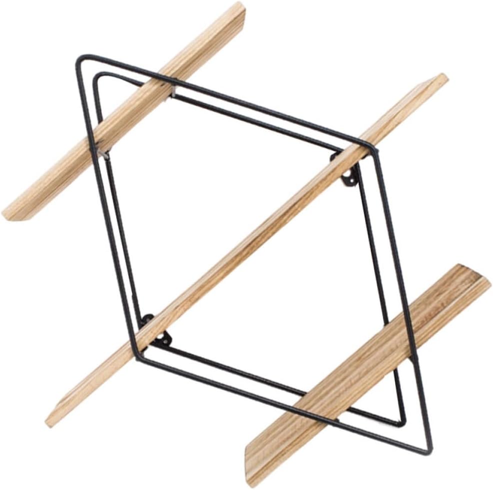 Wrought Iron Rhombic Wall Shelf, 3-Tier Decorative Storage Rack with Black Iron Frame, Multi-Layer Floating Shelf for Home Wall Decor and Organization