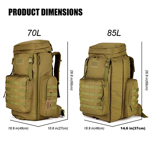 Arcenciel Hiking Daypacks 70-85L Tactical Travel Backpack Molle Rucksack Large Capacity Outdoor Bag For Travelling Trekking Camping Hunting - Rain Cover Included (Coyote Brown) #TOP3