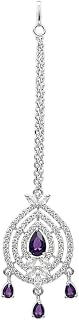 Rhodium Plated American Diamond Maang Tikka for Women & Girls | CZ Studded Bridal Matha Patti | Small Traditional Forehead... Price In India