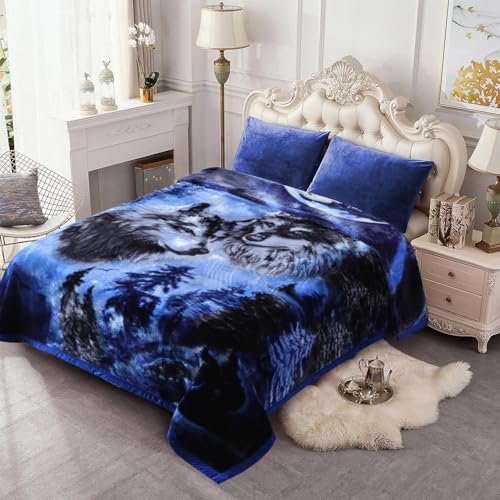 JML Korean Style Fleece Blanket King, 10.5 lbs, 87"x94", Wolves