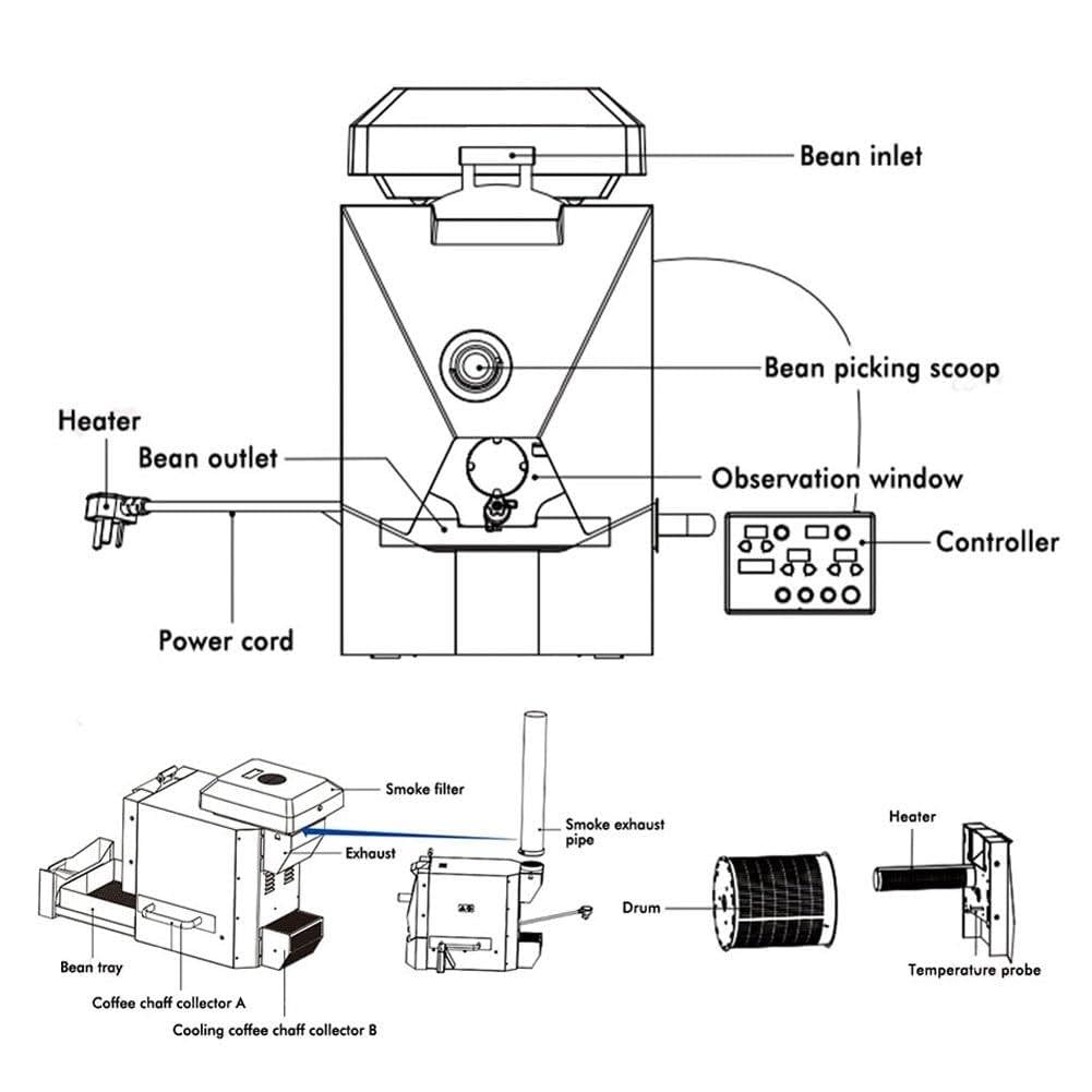 Tostatrice per caffè da 500 g, 3 programmi di tostatura, macchina per tostare i chicchi di caffè in casa con filtro antifumo, macchina per tostare automaticamente, 49,2x26,4x40 cm