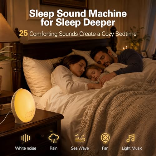 Image of JALL Full-Screen Wake Up Light Sunrise Alarm Clocks for Bedrooms, White Noise Machine for Heavy Sleepers, 25 Natural Sounds, Dual Alarms, FM Radio, 17 Dimmable Colors, Bluetooth Speaker