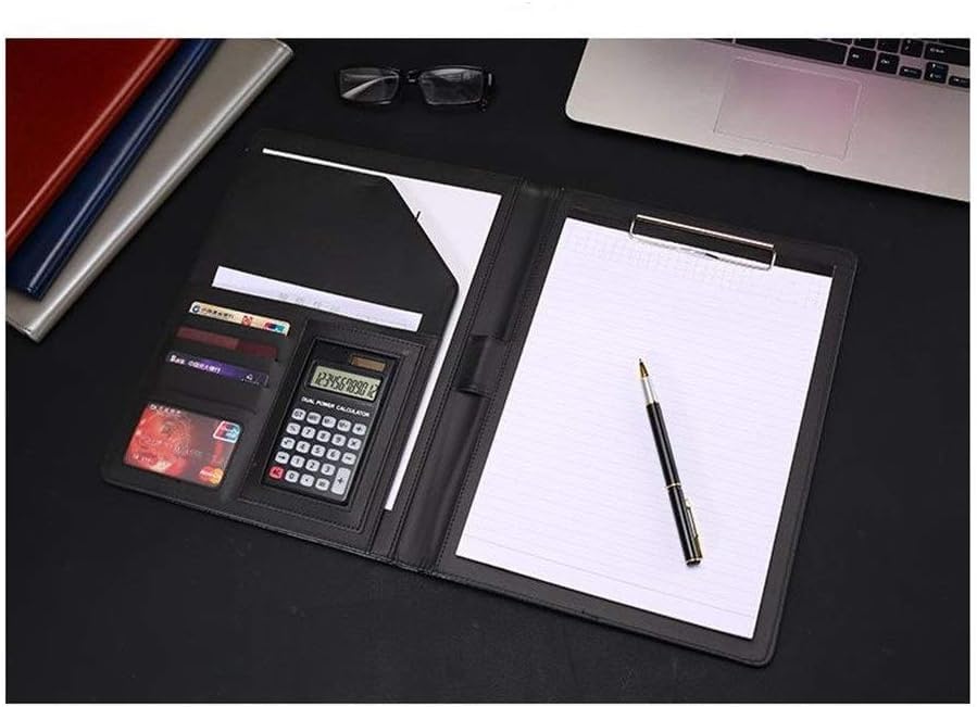Zdejmujący się Ring Binder i Notepad, Skórzana teczka konferencyjna z kalkulatorem i organizerem na dokumenty, uchwyt długopis, 325 x 250 mm, wielokolorowa(Blue)