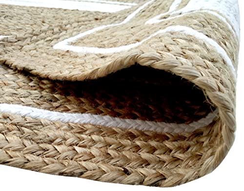 Kema Handwoven Jute And Cotton Braided Area Rug, 2X3 Feet Natural Yarn - Rustic Vintage Braided Reversible Rectangular Rug- Eco Friendly Rugs For Bedroom, Kitchen, Living Room, Farmhouse #TOP4