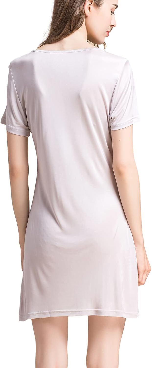 Grenasasilk Women's Silk Nightgown Short Sleeve Pure Mulberry Silk Sleepshirt Scoop Neck Nightshirt Sleepwear - Image 4