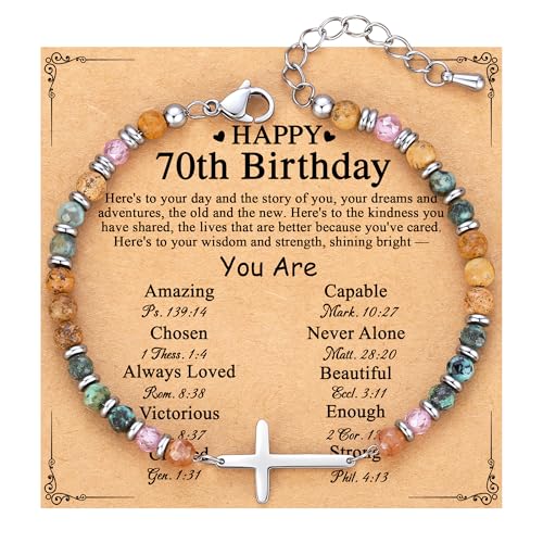 TONY & SANDY 70th Birthday Gifts for Women, Christian Cross Bracelet Jewelry, 70th Birthday Decorations for Her, Unique 70 Year Old Bday Gifts for Women, Friend, Mom, Wife, Sister, Grandma by TONY & SANDY - Used condition - US$15.14