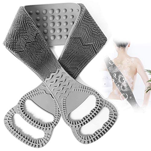 Silicone Back Scrubber For Shower, Strong Rub Back Mud Silica Gel Bath Towel, Easy To Clean, Exfoliating Scrubber, 41.5 inches Long, Deep Cleaning, Suitable For Men And Women (Gray)