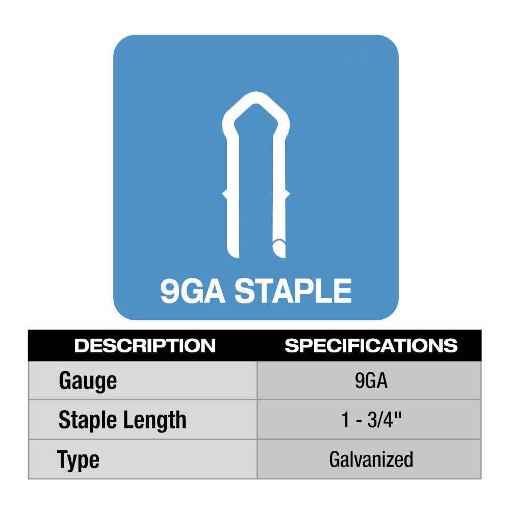 MPU134-960 - Grapadora de cercas, grapadora de cables, para grapas galvanizadas en caliente de calibre 9 de 1.75 pulgadas, 960 unidades