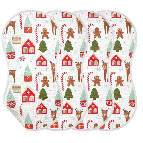 Burbuja Christmas Elements Muslin Baby Burp Cloths, Soft & Absorbent Cotton Burping Rags for Newborn Boys & Girls, 4 Pack