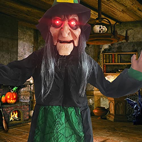 55" Decorazione da Appendere con Strega parlante Animata con Occhi Luminosi e Funzione di attivazione del Suono Decorazione stregata di Halloween