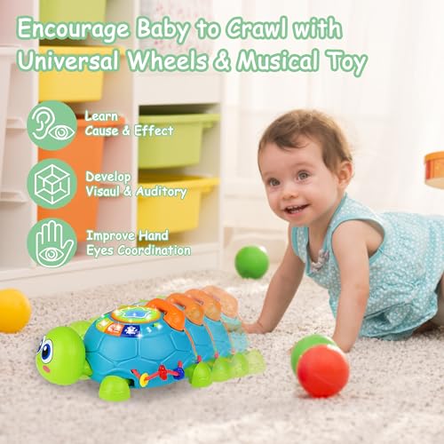 Image of KWYZ Baby Toys 6-12 Months, Musical Turtle Crawling Baby Toys for 12-18 Months, Tummy Time Toys with Light & Sound, Infant Toy 0-3 3-6 6-18M Birthday Gifts for 1 2 Year Old Boy Girl