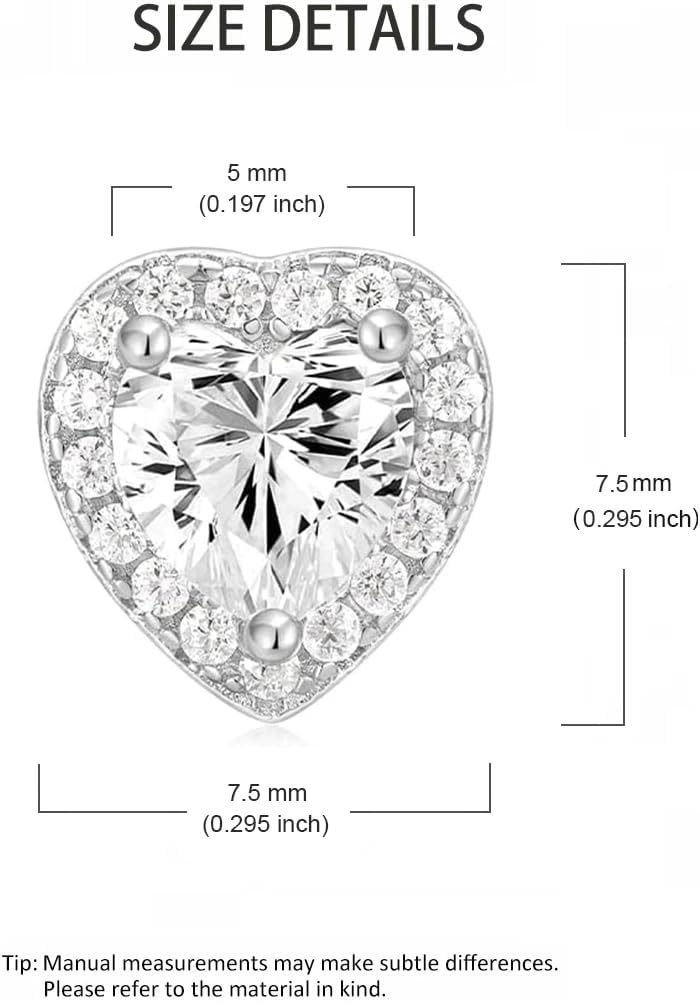 Cubic Zirconia Stud Earrings 925 Sterling Silver Post Halo Bridal Wedding Stud Earrings Hypoallergenic for Women Round/Heart/Square - Image 7
