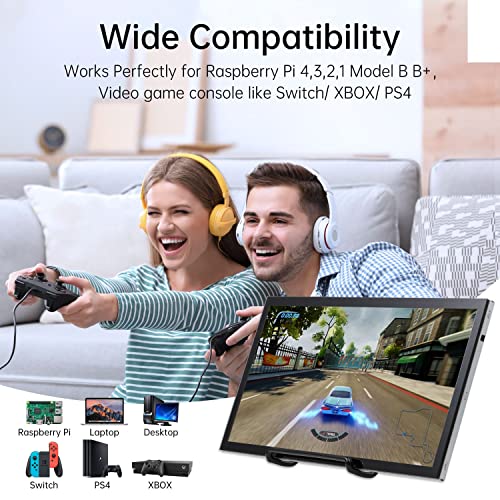 HAMTYSAN Raspberry Pi Touch Screen, 10.1 Zoll Bildschirm Monitor 1024x600 Kleiner tragbarer HDMI Monitor mit Ständer, IPS Bildschirm für Raspberry Pi 5/4/3/2/Zero/B/B+ Jetson Nano Win11/10/8/7 5