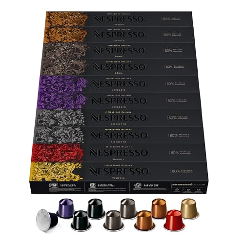 NESPRESSO ORIGINAL Ispirazione Italiana, Mittlere bis dunklere Röstungen, Kompatibel mit ORIGINAL Kapselmaschinen, Ideal für Espresso und Lungo, Kapsel Set aus 100 Kaffeekapseln