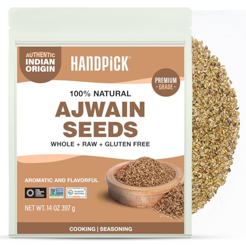 HANDPICK Ajwain Seeds (397g/14oz) Whole Carom Seeds | Vegan, Gluten free, Non GMO | Raw Carom Bishops, Indian...