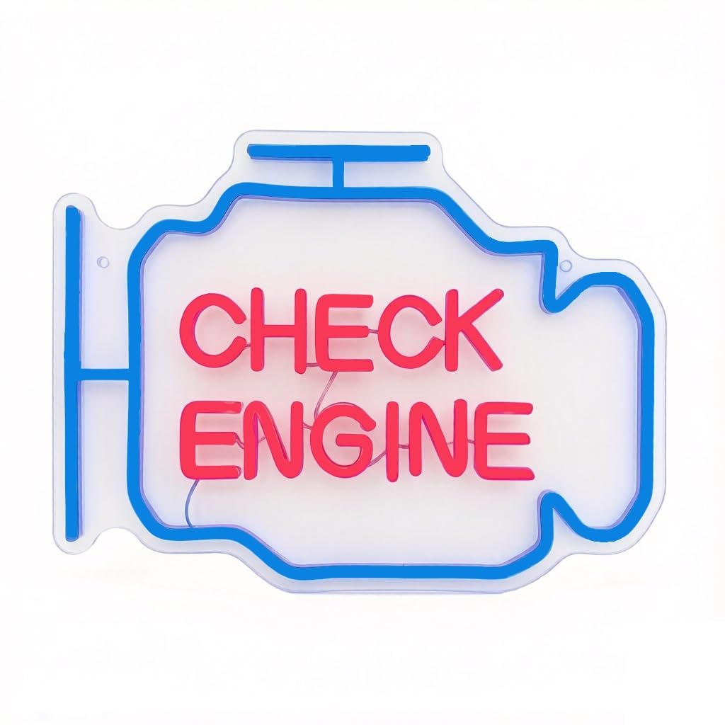 Dimmable Check Engine Neon Sign Acrylic Car Garage Man Cave Wall Decor