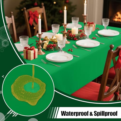 Image of Smiry Disposable Table Cloth - 6 Pack, 54 x 108 Inch Waterproof Rectangle Tablecloths for Parties, Decorative Plastic Table Cover, Leakproof & Sturdy, Green