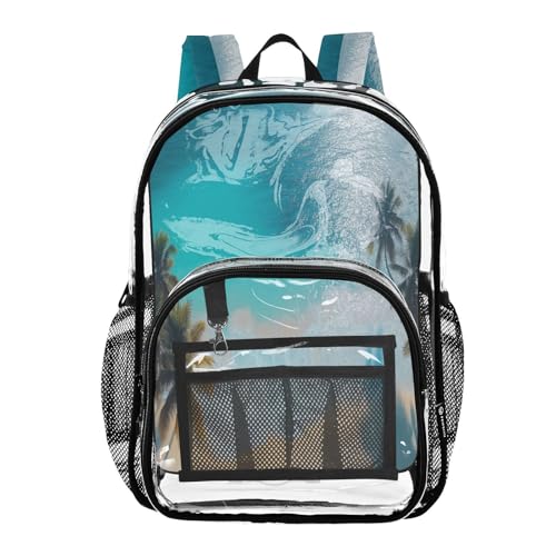 Tropical Beach Clear Backpack - Stadium Approved Large 15.7-inch Waterproof Transparent Bag for Sports, Concerts, Work, Travel#70