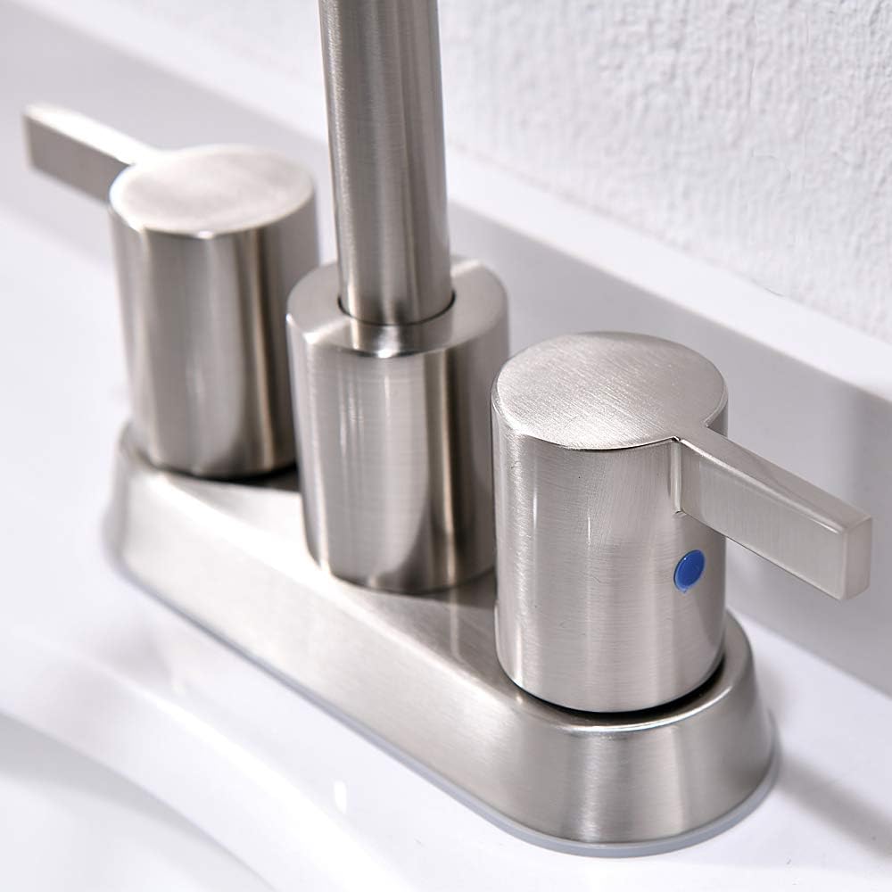 Lowest Price phiestina Brushed Nickel 4 Inch 2 Handle Centerset Lead-Free Bathroom Sink Faucet, with Copper Pop Up Drain and 2 Water Supply Lines, BF015-1-BN