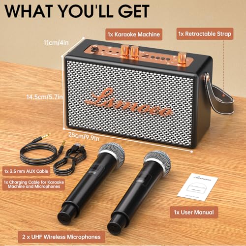 Image of Karaoke Machine for Adults,2 Wireless Microphones for Karaoke Speaker, Portable Microphone and Speaker Support Four-Channel Microphone Expansion for Home Party,Picnic,Car,Indoor /Vintage Gifts