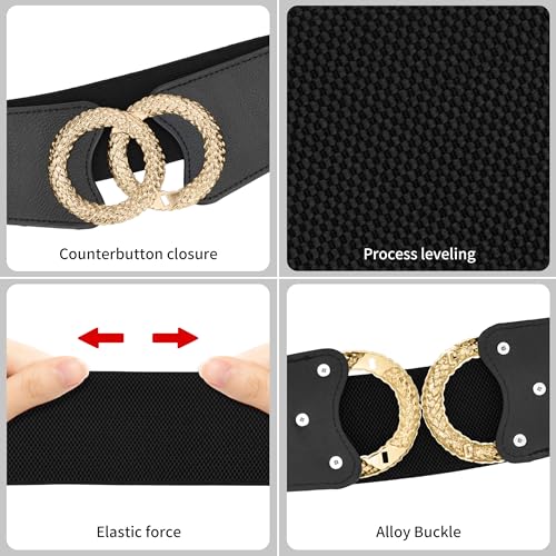 Wide Elastic Womens Belts for Dresses Black Belts Women Brown Stretchy Belt 2 Pack Stretch Waist Belt Womens Belts for Dress Fashion Belts Trendy Waist Belt for Women Outfits Accessories3