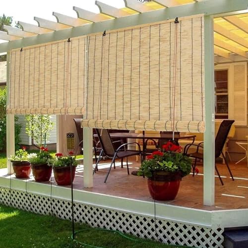 Cortina de Paja Persianas Enrollables de Cañizo de Bambú para Ventanas,70% Cortinas Que Filtran La Luz,Persianas Enrollables de Bambú para Interior/Exterior Persiana Enrollable de Bambú Natural