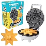 Rise & Shine Mini Sun Waffle Maker- Easter Basket Stuffer Gift, Personal-Sized 4' Sunshine Smile Individual Waffles for Kids Adults- NonStick Electric Iron- Breakfast Pan Cake, Morning Brunch Fun