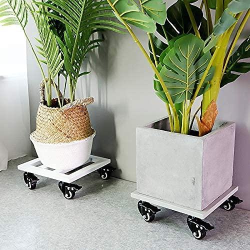 Chariot à roulettes Plantes Charge Lourde, Caddy de Plante avec Casiers, Soucoupe Plante Carré en Métal, Transporteur de Pots avec Roues, Chariot pour Pots de Plantes Exterieur Intérieur,Noir,40cm