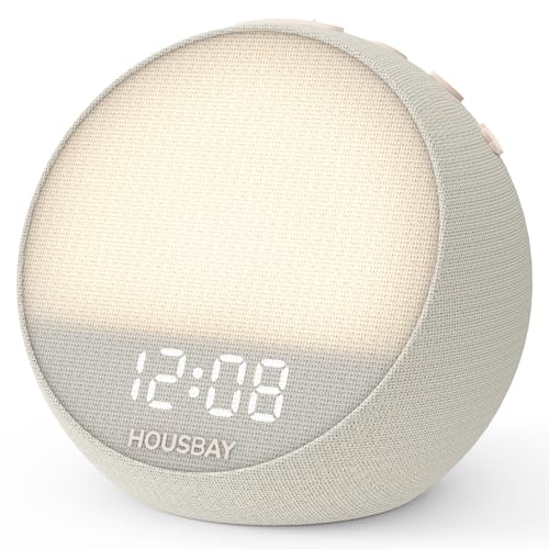 HOUSBAY MINI Lichtwecker mit Sonnenaufgang, Tageslichtwecker für sanftes Aufwachen,21 White Noise zum Einschlafen, Kleiner Nachtlicht Wecker für Schlafzimmer, bildschirmfreies Design, Putty