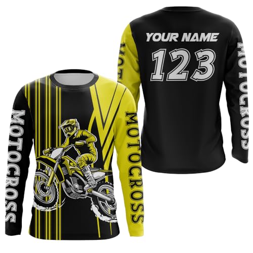 PIONAMZIOZ Custom Motocross Jersey Kids Adult Upf30+ Dirt Bike Jersey Youth Off-Road MX Jersey Men Women Racing Jersey (US, Alpha, Small, 5X-Large, Regular, Regular, Yellow)