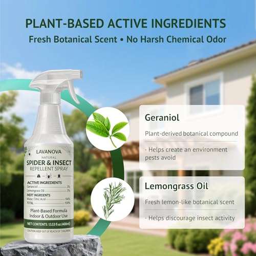 Spider Repellent Indoor & Outdoor, 13.5 OZ Lemongrass Oil Spider & Insect Repellent Spray, Plant-Based Bug Control for Spiders, Ants, Roaches and Other Common Household Pests, Kids and Pets Safe
