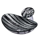 ❤ Diseño único: Este recipiente de vidrio templado diseñado en un estilo oval distintivo y gris modelo negro amada por diseñadores y arquitectos profesionales por igual