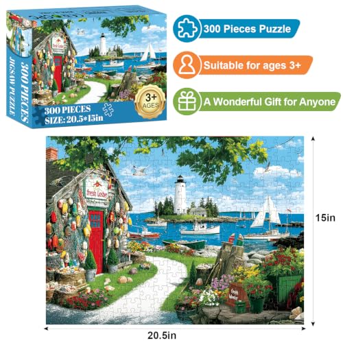 300 Piece Puzzles for Adults, Vivid Coastal Landscape Puzzle for Adults Kids Elderly, Beach and Ocean Large Piece Puzzle for Kids Age 8-10 10-12,Challenging Seaside Puzzle Family Game Gift 20.5x15 in by Edsjegn - Used condition - Image 2