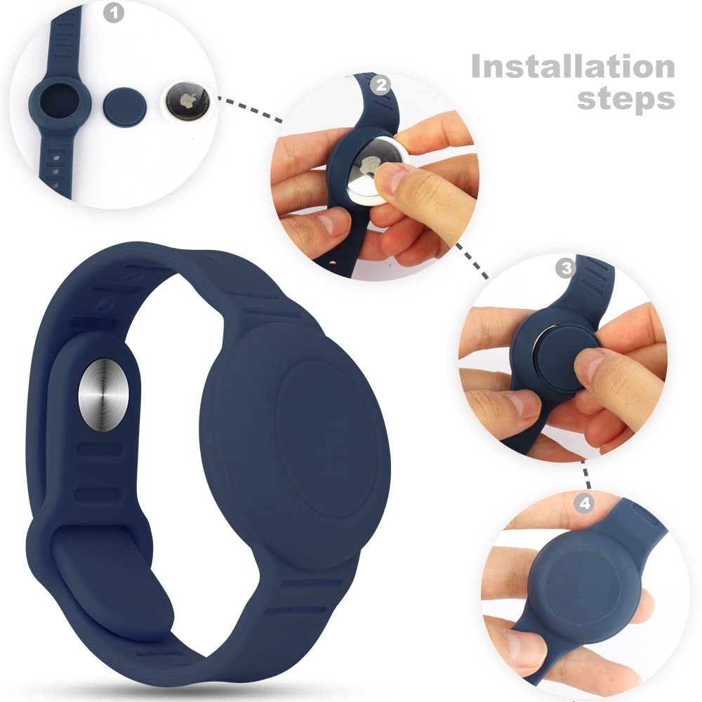 Braccialetto impermeabile Airtag in confezione da 2, compatibile con Apple AirTag. Cinturino regolabile morbido, per orologio Airtag per bambini neonati (Nero-Blu notte)