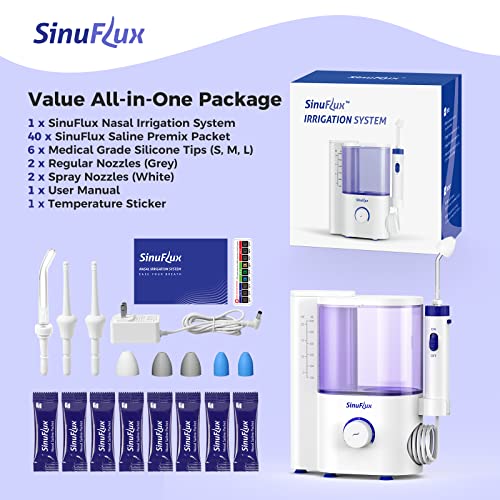 Sinuflux Nasal Irrigation System, Pulsating Nasal Rinse Machine For Sinus & Allergy Relief - Sinus Cleaner Machine, Electric Neti Pot With Customizable Nasal Cleaner Kit And 40 Sinuflux Saline Packets #TOP3