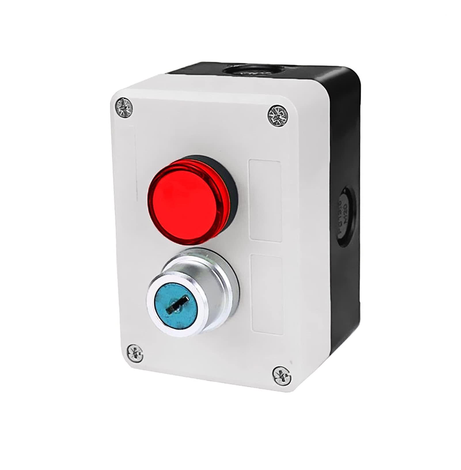 Interruptor de botón impermeable de 2 agujeros de parada de inicio autosellante 220 V con luz indicadora Interruptor de parada de industria eléctrica (color: luz roja con llave)