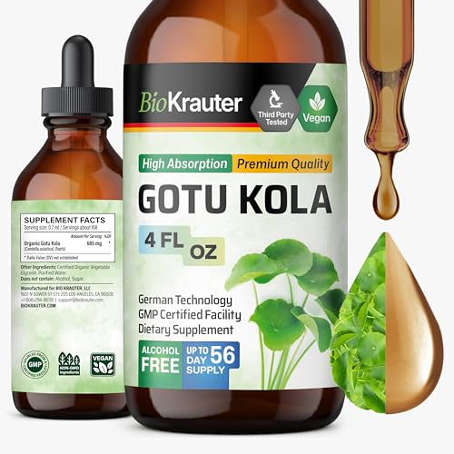 BIO KRAUTER Centella Asiatica (Gotu Kola) - Liquid Drops Gotu Kola Extract 685 mg/Serving 4 Fl.Oz 56-Day Supply - Pure Vegan Brain Supplement Supports Calm Focus & Clarity - Alcohol & Sugar Free
