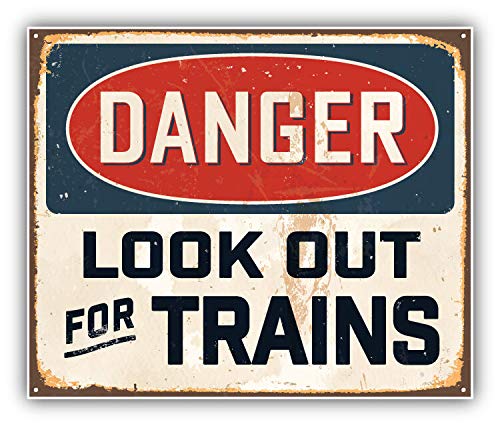 Danger Look Out for Trains Vintage Metal Sign Round Metal 0.75" Lapel Pin Hat Shirt Pin Tie Tack Pinback2