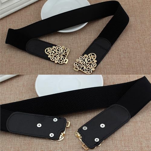 Women's Fashion Elastic Waist Belt with Metal Buckle Stretch Retro Hip Ladies Elegant Dress Belt2