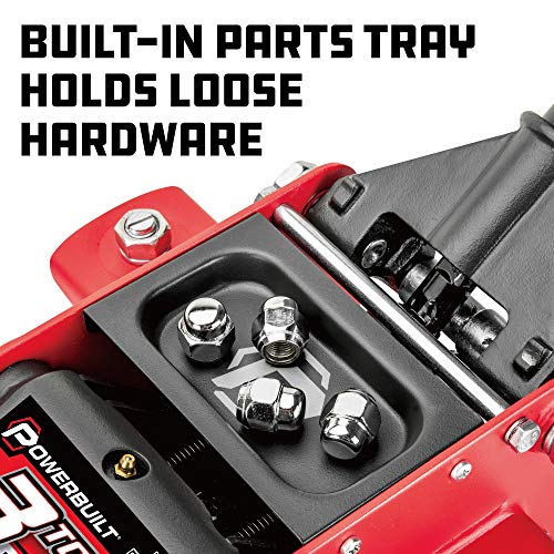 Image of Powerbuilt 3 Ton Garage Jack Car Lift, Dual Piston, Heavy Duty for Car and Truck Vehicles, 8 Pumps to Max Height 18 Inches - Red 620588