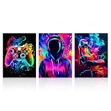 Dazzlewall Juego de 3 Piezas de Arte de Pared Neón para Gamers, Pósters Vibrantes de Humo para Gaming para Decoración de Sala de Juegos o Dormitorio de Niños, 12x16 Pulgadas Sin Enmarcar