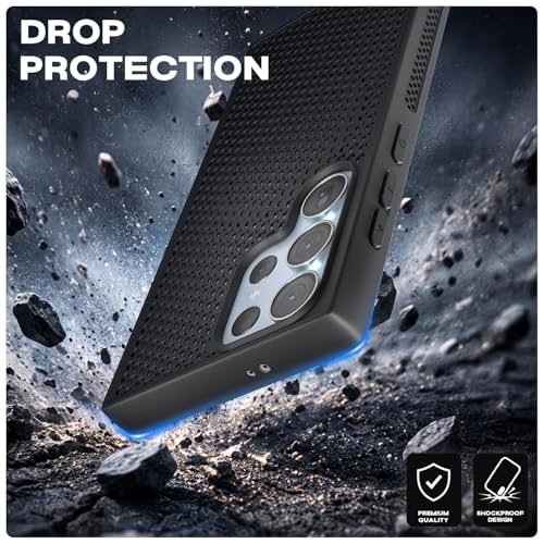 Image of Pikkme Back Cover for Samsung Galaxy S24 Ultra 5G | Honeycomb Cooling Design | Silicone Heat Dissipation | Mag-Safe Compatible | Shockproof Camera Protection Bumper Case (Black)