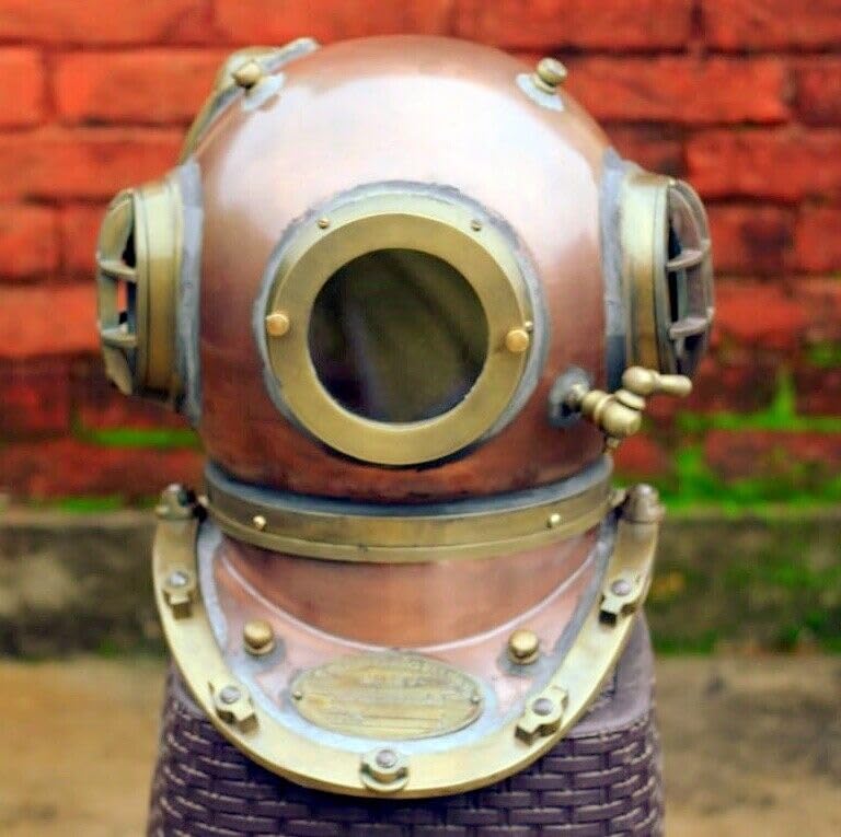 Generic Old Vintage Nautical Antique Copper Finish Us Navy Mark V Scuba Diving Helmet, As shown in image