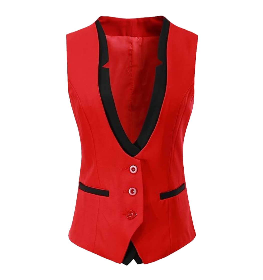 Chaleco monobotonadura rojo de mujer chaqueta sin mangas informal 6