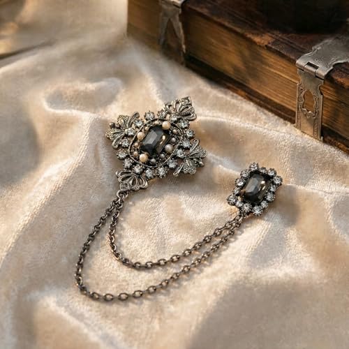 Image of Mahi Victorian Style Artificial Pearl & Crystal Sherwani Brooch Pin with Hanging Chain for Men (PABP1101193PR)