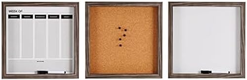 Mikasa Tableros de oficina con marco gris, incluye una pizarra blanca calendario, una pizarra de corcho y una pizarra blanca, juego de 3