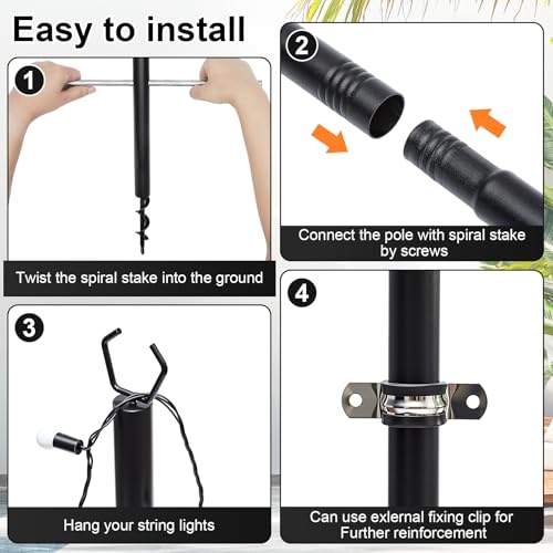 Otoolling 6 Pack String Light Poles for Outdoor, 10 ft Outside String Light Pole Hanging Party Wedding Decorations for Lawn, Backyard, Garden by Otoolling - Image 3