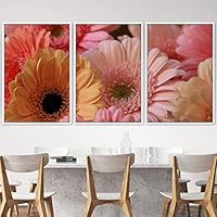 3 Piece Framed Canvas Wall Art Pink Cluster Flowers and Colorful Bouquet Canvas Prints Home Artwork Decoration for Living Room,Bedroom - 16