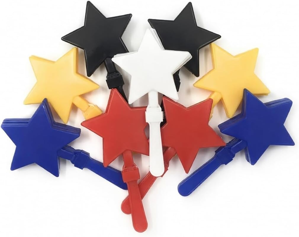 Funiverse Bulk 20 Pack Star Shaped Hand Clappers - Multicolor Team Spirit Noise Makers for Parties, Sports Events & New Years Favors